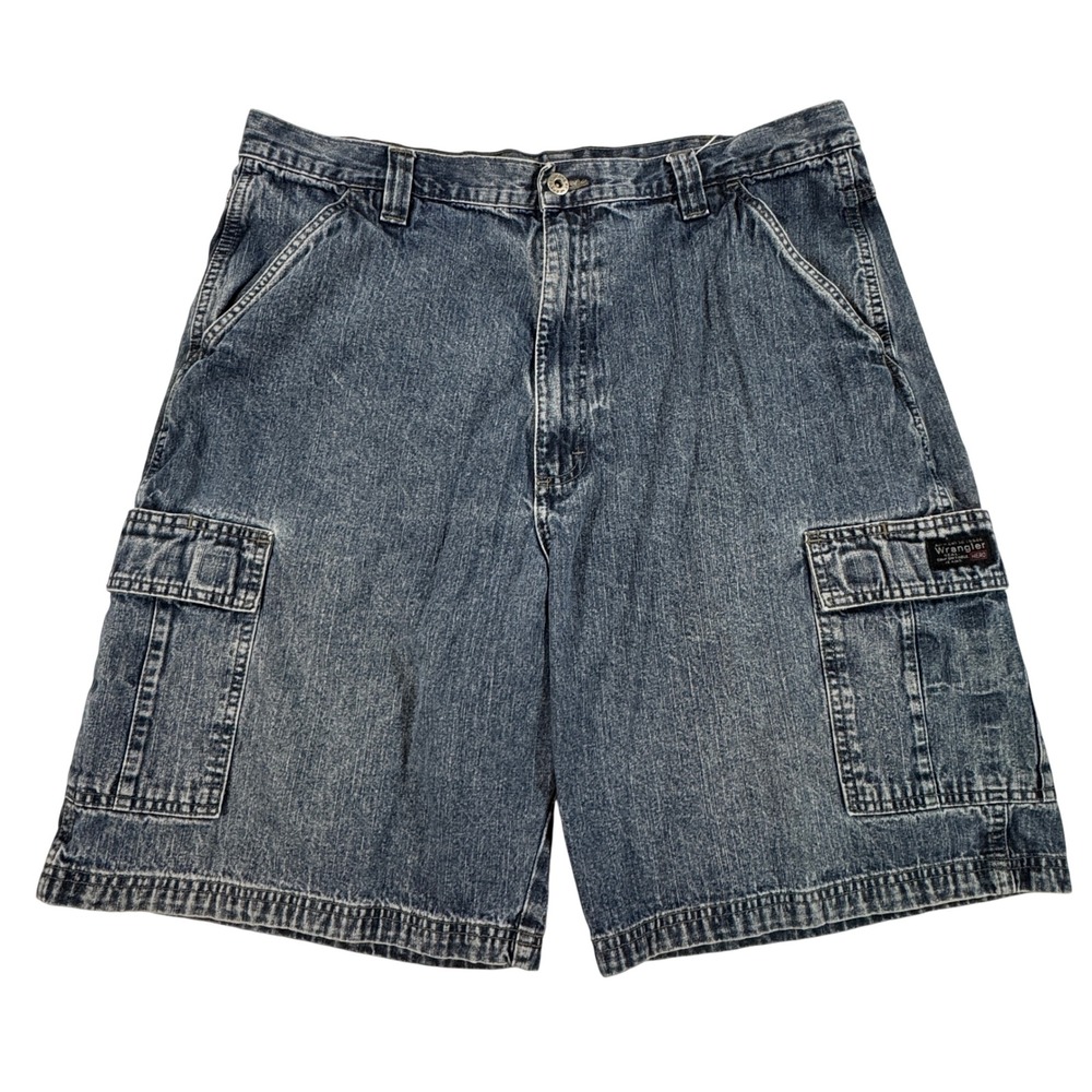 Wrangler Denim Cargo Shorts Blue Medium Wash Men's Size 38 Baggy Jorts Y2K